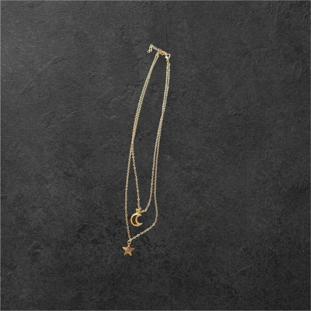 Celestial Layered Necklace Gold Star and Moon Charm Pendant Jewelry Gift‎